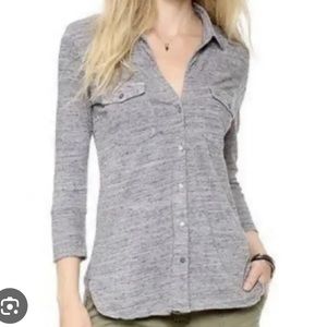 James Perse Melange Button Front Jersey Knit Cotton Shirt Heather Gray Size 3 L